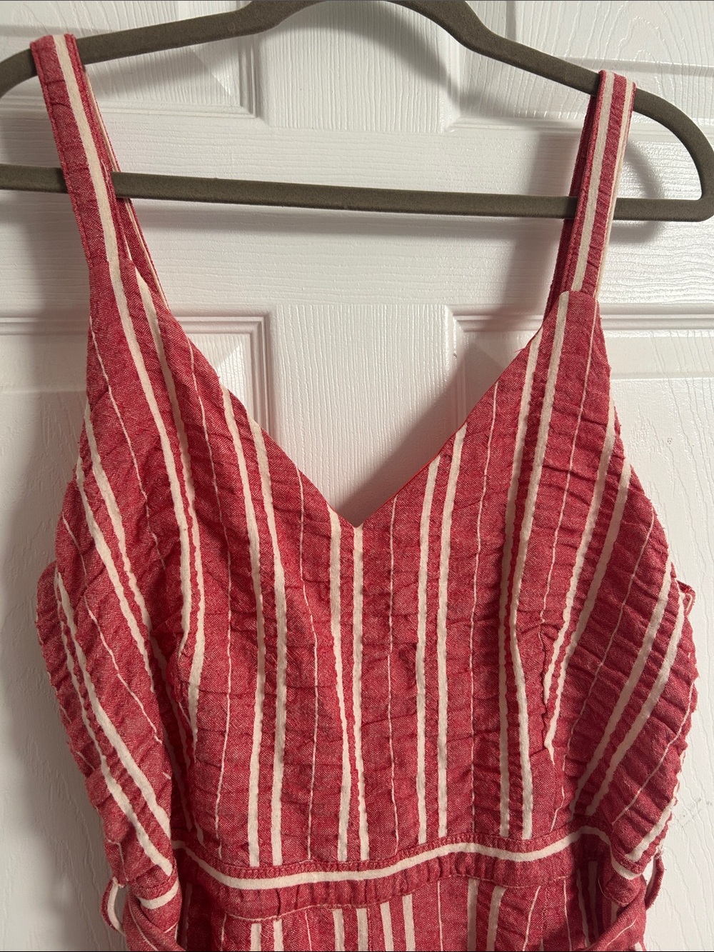 Anthropologie Red Striped Sleeveless Midi Dress with Waist Tie